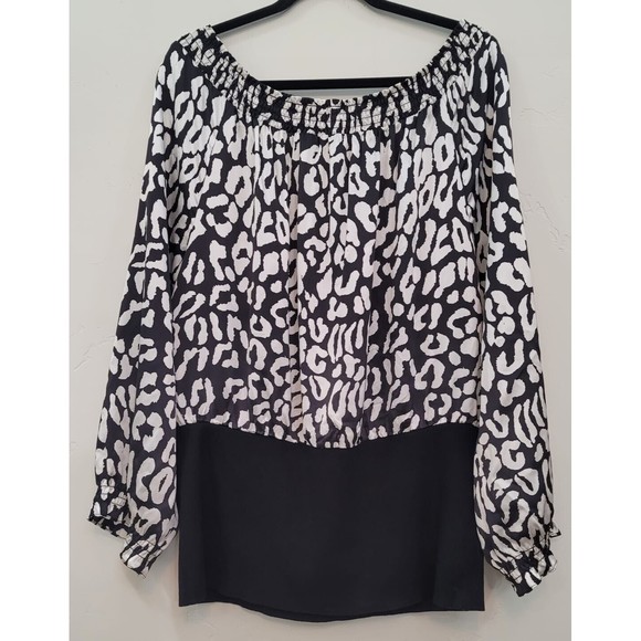 INC Int'l Concepts Silk Snake Skin Print Black White Long Sleeve Blouse Sz.18W - Picture 1 of 9